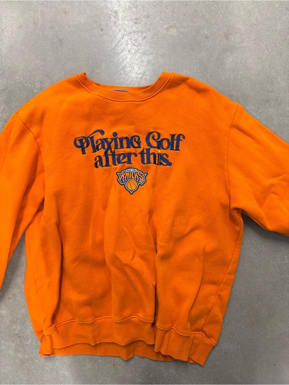 Eastland Bright Orange Crewneck Sweatshirt with Navy Embroidery